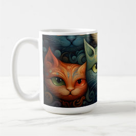 猫ファミリー カラフル ファンシー 3a コーヒーマグカップ