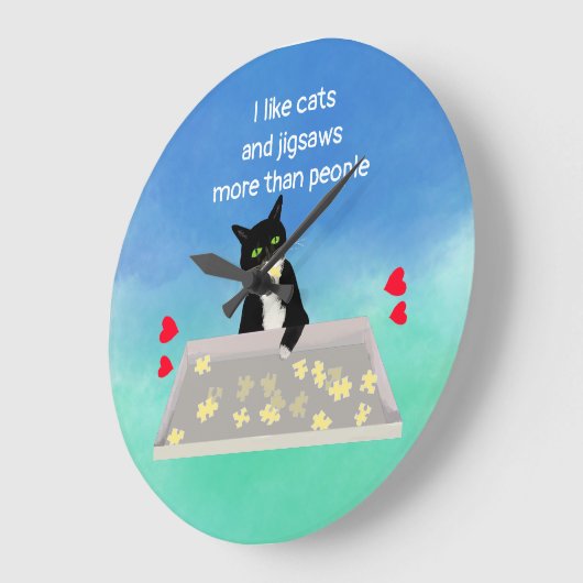 猫ファンよりも猫と猫が多いパズル ラージ壁時計 (傾斜)