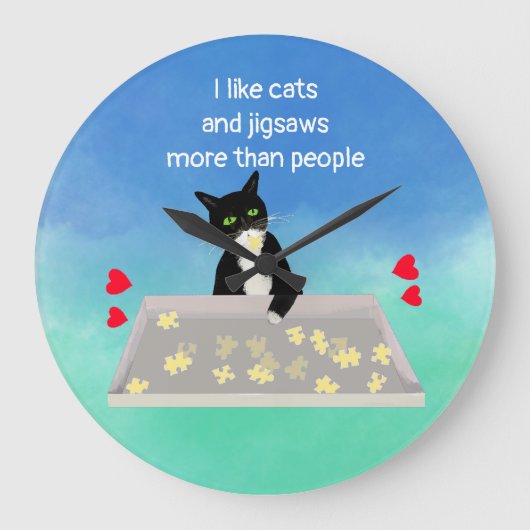 猫ファンよりも猫と猫が多いパズル ラージ壁時計 (正面)