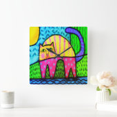 猫ファンキー抽象芸術絵画大時計 スクエア壁時計 (ホーム)