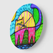 猫ファンキー抽象芸術絵画 ラージ壁時計 (傾斜)