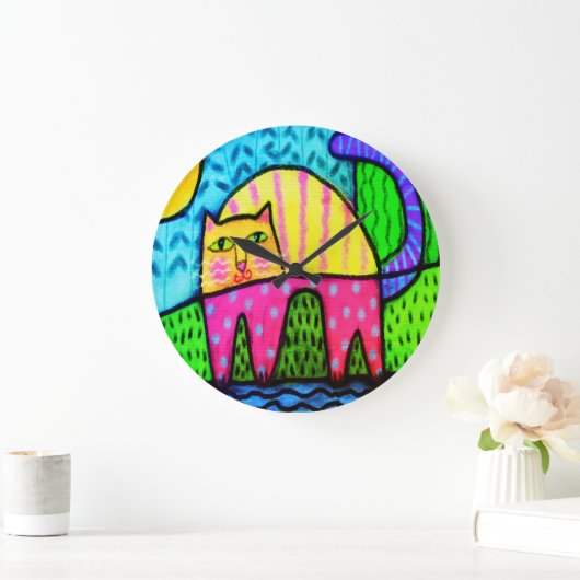 猫ファンキー抽象芸術絵画 ラージ壁時計 (ホーム)