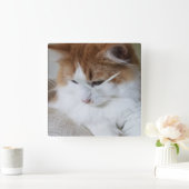 猫ファンシー子猫 スクエア壁時計 (ホーム)