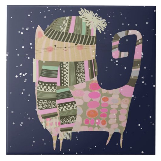 猫ファンシー陶製キッチンタイル タイル (正面)