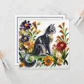 猫フェイク紙お花色 カード (正面/裏面インサイチュ)