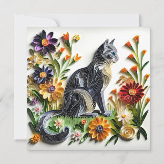 猫フェイク紙お花色 カード