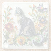 猫フェイク紙お花色 ガラスコースター (裏面)