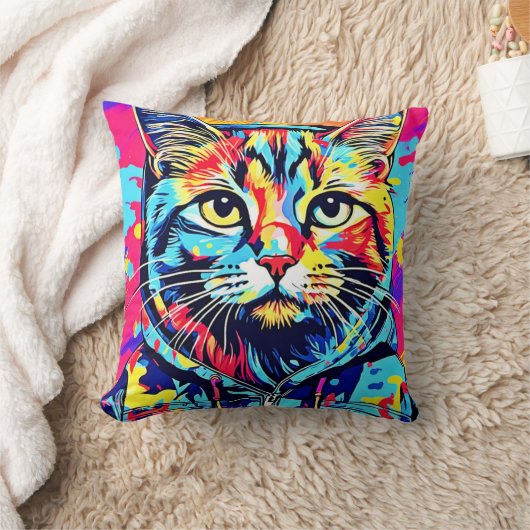 猫フェネ最高のス:絵を描猫アートのプリント クッション (ブランケット)