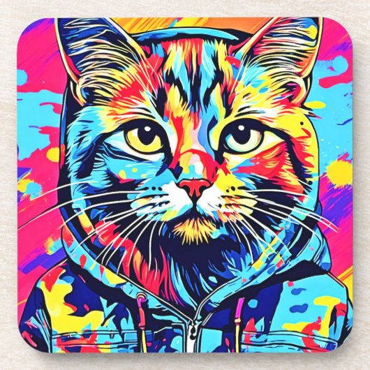 猫フェネ最高のス:絵を描猫アートのプリント コースター (正面)