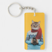 猫フォトグラファーのヴィンテージセーター予測できな キーホルダー (正面)