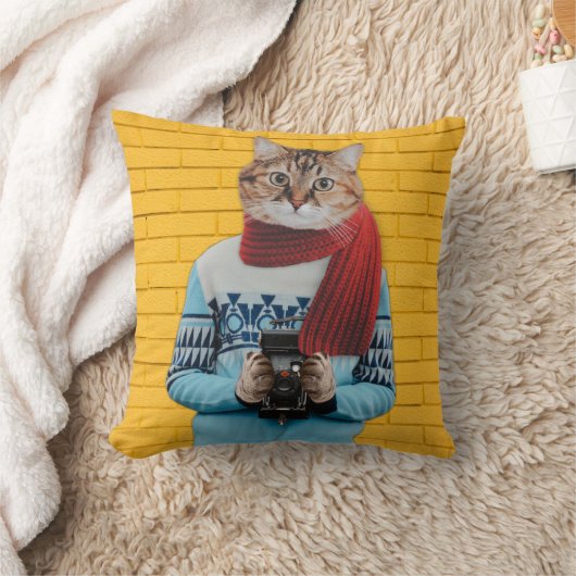 猫フォトグラファーのヴィンテージセーター予測できな クッション (ブランケット)