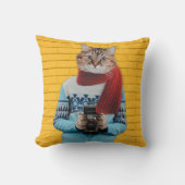 猫フォトグラファーのヴィンテージセーター予測できな クッション (正面)