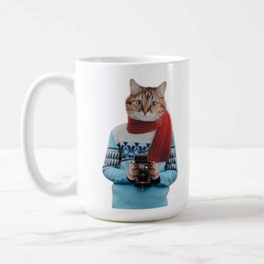 猫フォトグラファーのヴィンテージセーター予測できな コーヒーマグカップ (左)