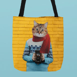 猫フォトグラファーのヴィンテージセーター予測できな トートバッグ