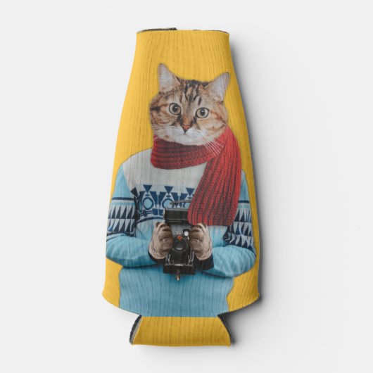 猫フォトグラファーのヴィンテージセーター予測できな ボトルクーラー (正面)
