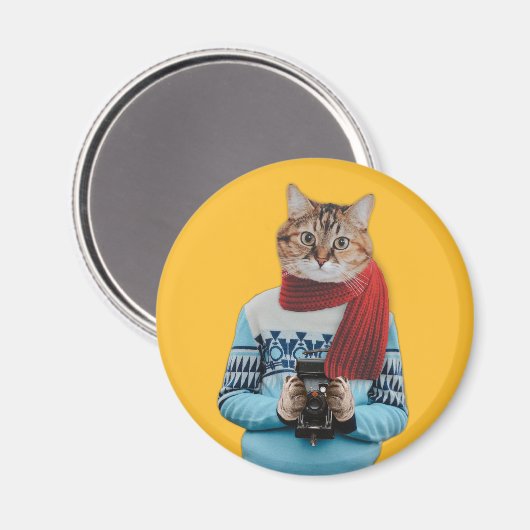 猫フォトグラファーのヴィンテージセーター予測できな マグネット (正面/裏面)