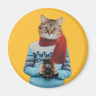 猫フォトグラファーのヴィンテージセーター予測できな マグネット
