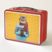 猫フォトグラファーのヴィンテージセーター予測できな メタルランチボックス (正面)