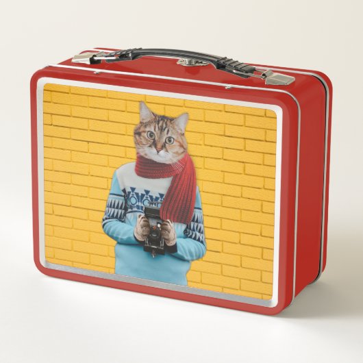 猫フォトグラファーのヴィンテージセーター予測できな メタルランチボックス (裏面)