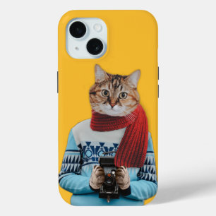 猫フォトグラファーのヴィンテージセーター予測できな iPhone 15ケース