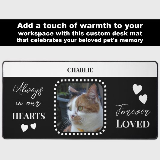 猫フォト悔やみや弔慰ペットメモリアルブラック デスクマット