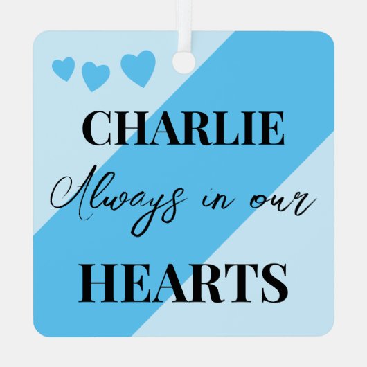 猫フォト悔やみや弔慰記念PETメモリアルブルー メタルオーナメント (裏面)