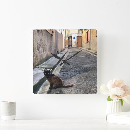 猫フランスのたち スクエア壁時計 (ホーム)