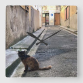 猫フランスのたち スクエア壁時計 (正面)