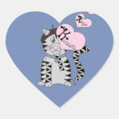 猫フランスのキスとハグステッカー ハートシール (正面)