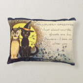 猫フレンドリーとフクロウ – かわいいヴィンテージハロウィン アクセントクッション (裏面)