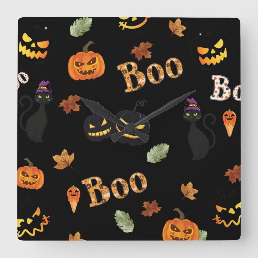 猫ブハロウィーン スクエア壁時計 (正面)