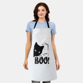 猫ブー！おもしろい怖いハロウィン猫を隠す エプロン (着用した状態)