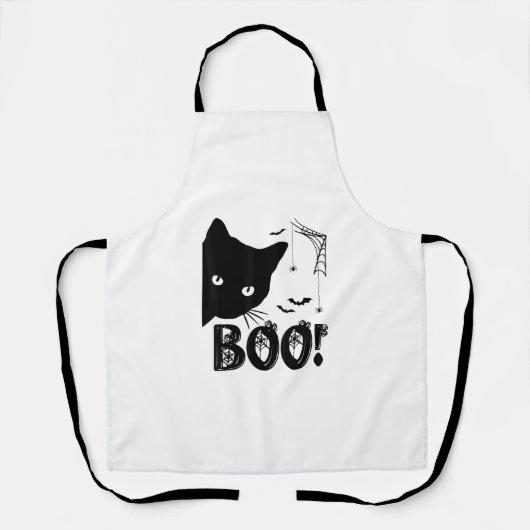 猫ブー！おもしろい怖いハロウィン猫を隠す エプロン (正面)
