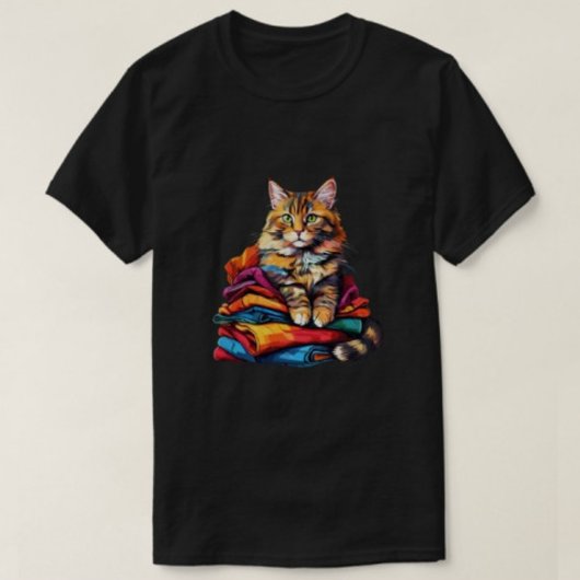 猫プリントモダンメンズブラックTシャツ Tシャツ