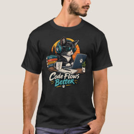 猫プログラマー コードはスムーズに流れる Tシャツ