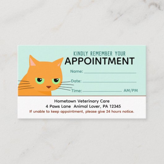 猫ペットおもしろいケアアポイントメントリマインダー獣医 名刺 (正面)