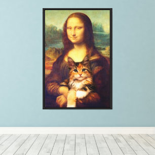 猫ペットのレオナルド・ダ・ヴィンチを抱いたモナ・リサ キャンバスプリント