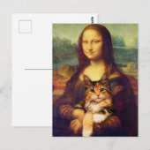 猫ペットのレオナルド・ダ・ヴィンチを抱いたモナ・リサ ポストカード (正面/裏面)