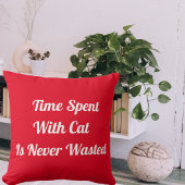猫ペットの引用文レッドパーソナライズされたで過ごす時間 クッション
