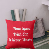 猫ペットの引用文レッドパーソナライズされたで過ごす時間 クッション
