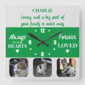 猫ペットロス記念グリーン スクエア壁時計 (正面)