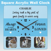 猫ペットロス記念ブルー スクエア壁時計