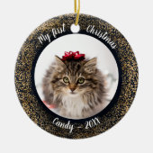 猫ペット初めてのクリスマスフォトサークルフレーム セラミックオーナメント (正面)