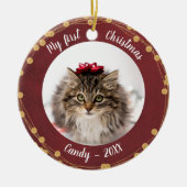 猫ペット初めてのクリスマスフォト素朴ライトリース セラミックオーナメント (正面)