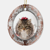 猫ペット初めてのクリスマス写真リースバラ箔 セラミックオーナメント (左)