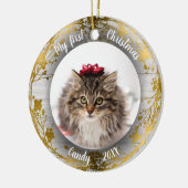猫ペット初めてのクリスマス写真リース金箔 セラミックオーナメント (左)