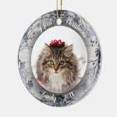 猫ペット初めてのクリスマス写真リース銀箔 セラミックオーナメント (左)