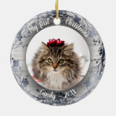 猫ペット初めてのクリスマス写真リース銀箔 セラミックオーナメント (裏面)