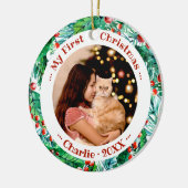 猫ペット初めてのクリスマス写真可愛いワードカラー セラミックオーナメント (左)