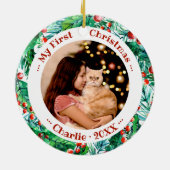 猫ペット初めてのクリスマス写真可愛いワードカラー セラミックオーナメント (裏面)